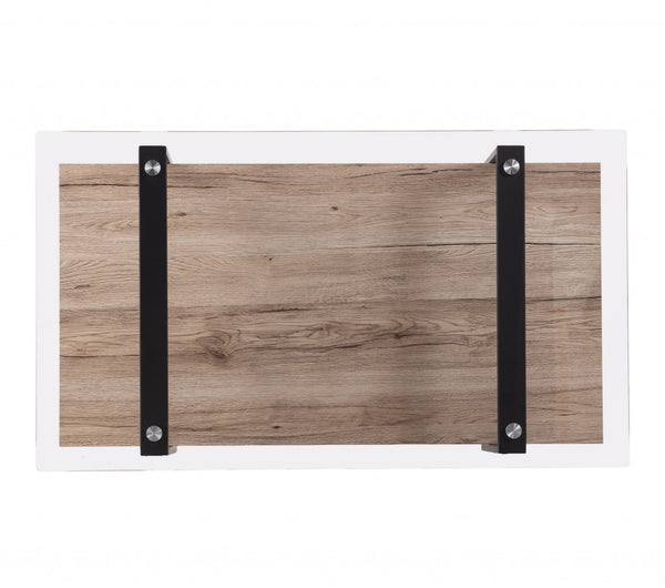 Homeroots 42" Natural And Natural Brown Glass And Metal Rectangular Coffee Table   402131