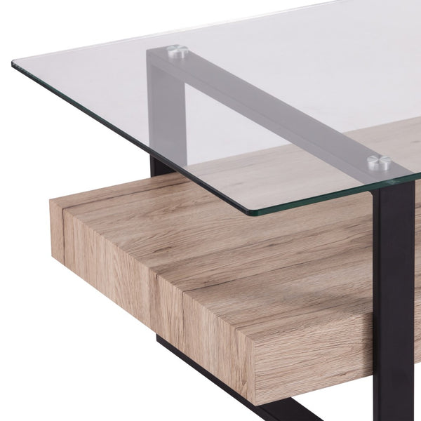 Homeroots 42" Natural And Natural Brown Glass And Metal Rectangular Coffee Table   402131