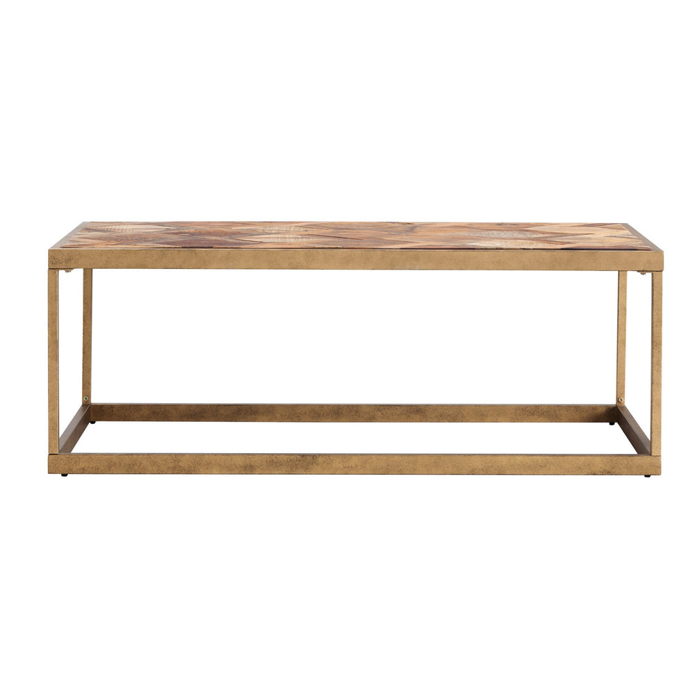 Homeroots 48" Natural And Natural Brown Solid Wood And Metal Rectangular Coffee Table   402133
