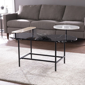 Homeroots 42" Black Faux Marble And Metal With Iron Coffee Table   402138