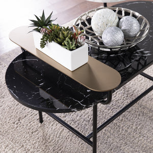 Homeroots 42" Black Faux Marble And Metal With Iron Coffee Table   402138