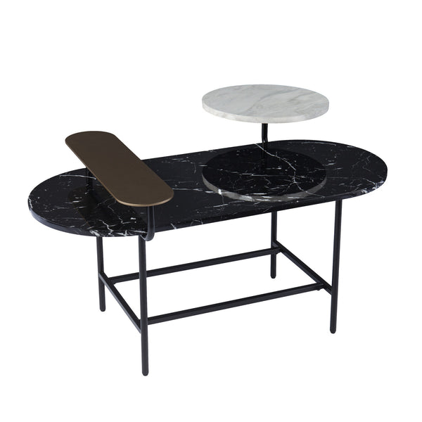 Homeroots 42" Black Faux Marble And Metal With Iron Coffee Table   402138