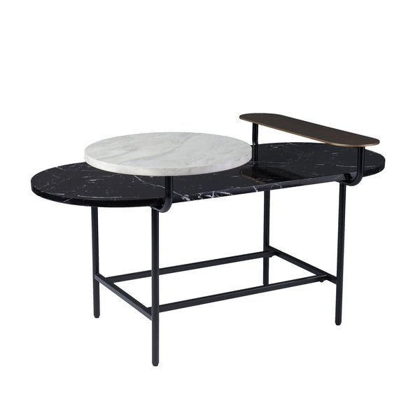 Homeroots 42" Black Faux Marble And Metal With Iron Coffee Table   402138
