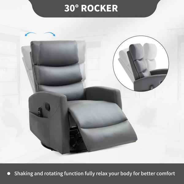 English Elm Heat Massage Rocker Swivel Recliner with 8 Vibration Nodes Fabric Lounge Chair W3224P322245