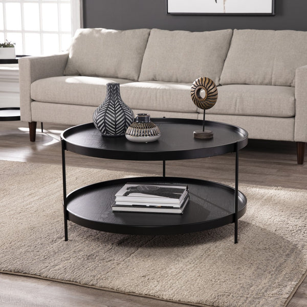 Homeroots 33" Black Manufactured Wood And Metal Round Coffee Table   402140