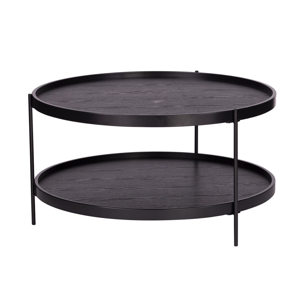 Homeroots 33" Black Manufactured Wood And Metal Round Coffee Table   402140