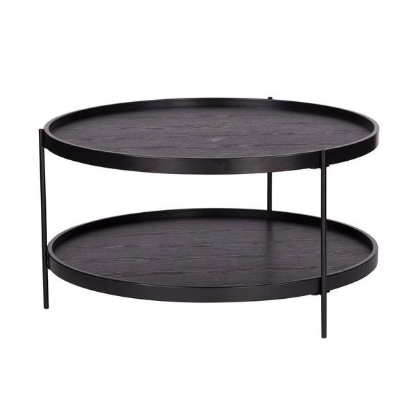 Homeroots 33" Black Manufactured Wood And Metal Round Coffee Table   402140