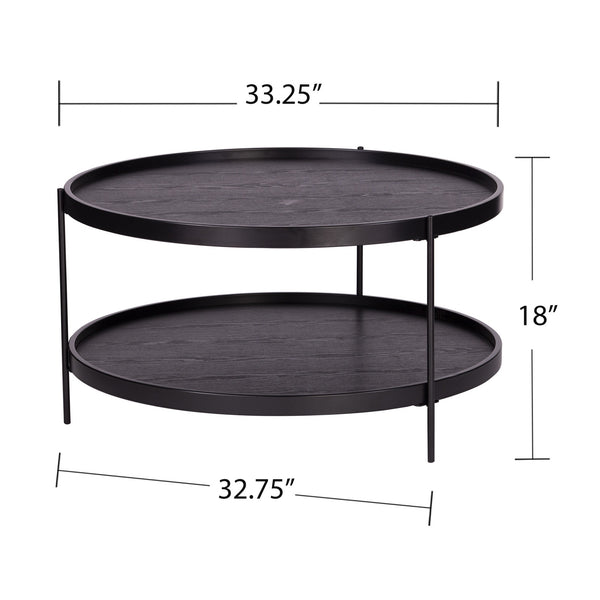 Homeroots 33" Black Manufactured Wood And Metal Round Coffee Table   402140
