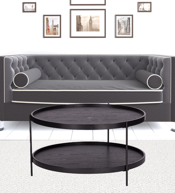 Homeroots 33" Black Manufactured Wood And Metal Round Coffee Table   402140