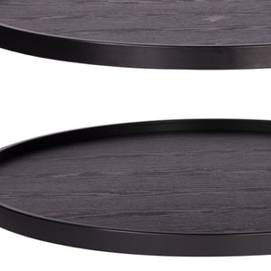 HomeRoots 33" Modern Round Coffee Table in Black - Durable Two-Tier Design with Open Shelf for Stylish Storage 402140