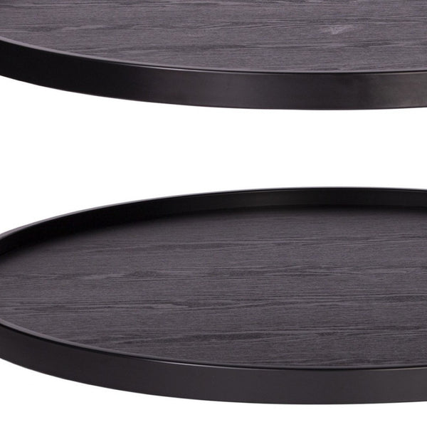 HomeRoots 33" Modern Round Coffee Table in Black - Durable Two-Tier Design with Open Shelf for Stylish Storage 402140