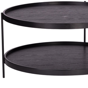 HomeRoots 33" Modern Round Coffee Table in Black - Durable Two-Tier Design with Open Shelf for Stylish Storage 402140