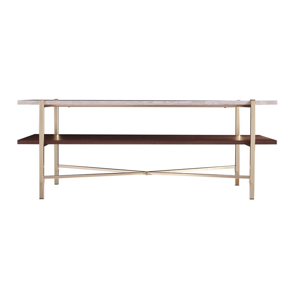 Homeroots 47" Brass Manufactured Wood And Metal Rectangular Coffee Table   402141