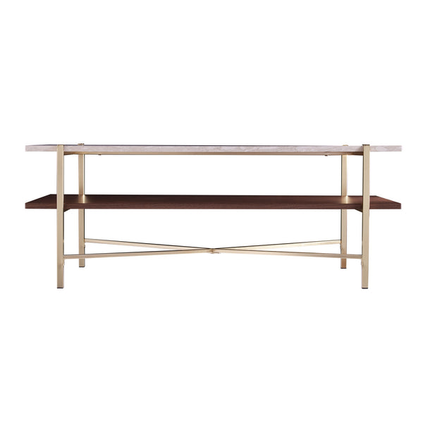 Homeroots 47" Brass Manufactured Wood And Metal Rectangular Coffee Table   402141