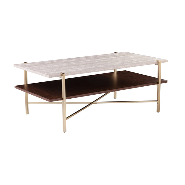 Homeroots 47" Brass Manufactured Wood And Metal Rectangular Coffee Table   402141