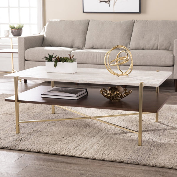 Homeroots 47" Brass Manufactured Wood And Metal Rectangular Coffee Table   402141