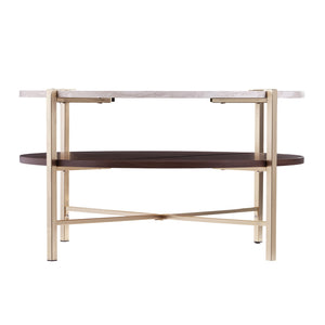 Homeroots 33" Brass Solid Manufactured Wood And Metal Round Coffee Table   402142