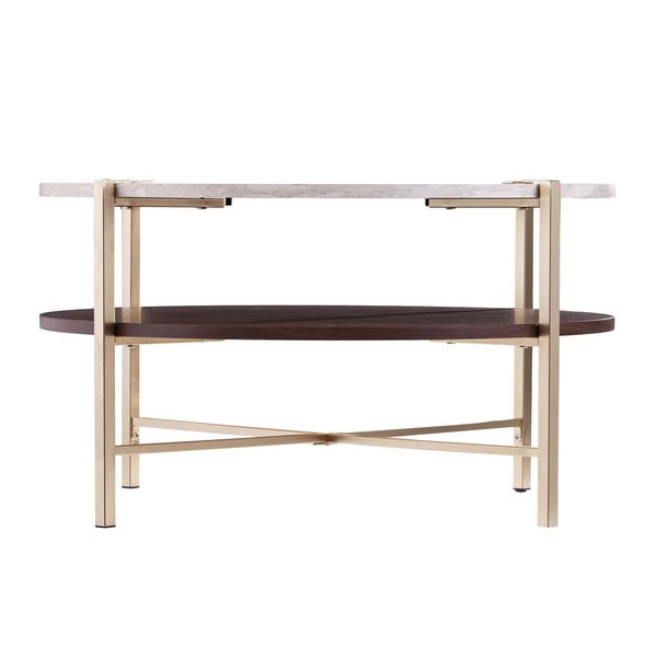 Homeroots 33" Brass Solid Manufactured Wood And Metal Round Coffee Table   402142