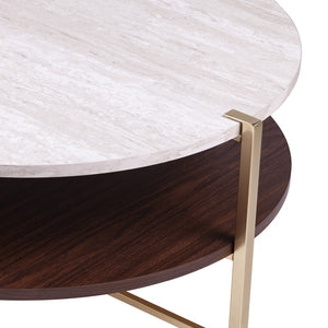 Homeroots 33" Brass Solid Manufactured Wood And Metal Round Coffee Table   402142