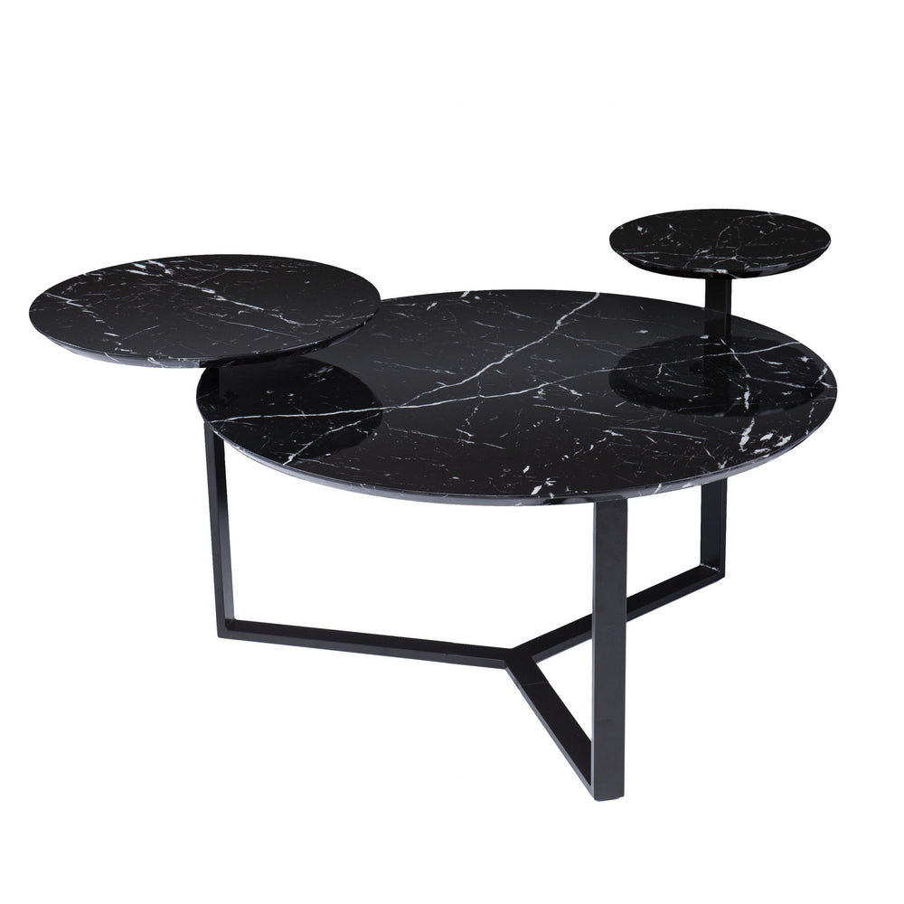 Homeroots 43" Black Faux Marble And Metal With Iron Round Coffee Table   402144