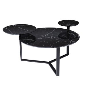 Homeroots 43" Black Faux Marble And Metal With Iron Round Coffee Table   402144