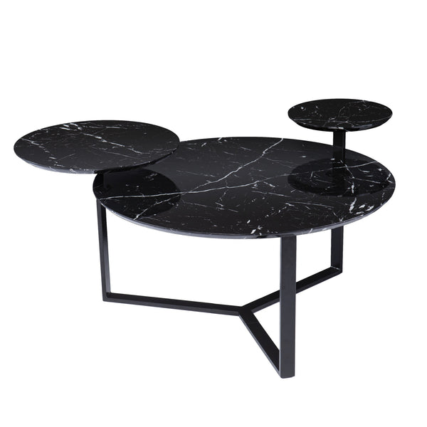 Homeroots 43" Black Faux Marble And Metal With Iron Round Coffee Table   402144