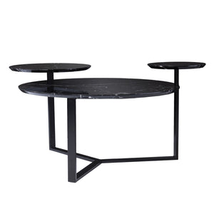 Homeroots 43" Black Faux Marble And Metal With Iron Round Coffee Table   402144