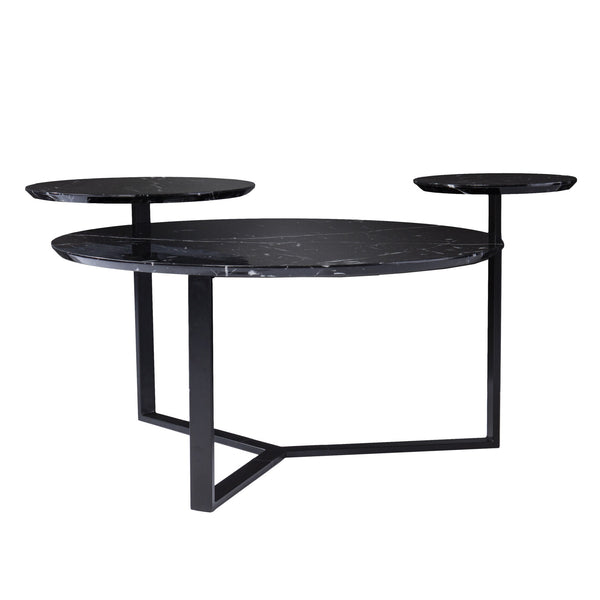 Homeroots 43" Black Faux Marble And Metal With Iron Round Coffee Table   402144