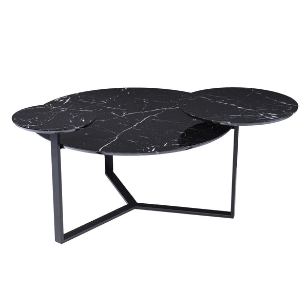 Homeroots 43" Black Faux Marble And Metal With Iron Round Coffee Table   402144