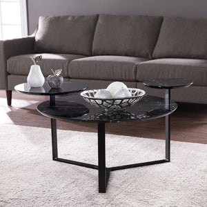 Homeroots 43" Black Faux Marble And Metal With Iron Round Coffee Table   402144