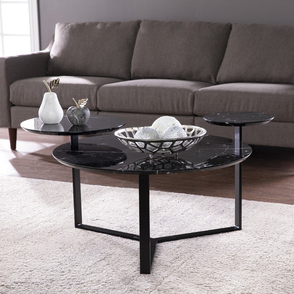 Homeroots 43" Black Faux Marble And Metal With Iron Round Coffee Table   402144