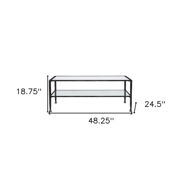 Homeroots 48" Black Glass And Metal Rectangular Coffee Table   402145
