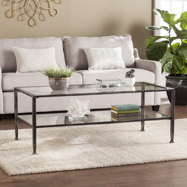 Homeroots 48" Black Glass And Metal Rectangular Coffee Table   402145