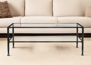 HomeRoots 48" Modern Black Glass & Metal Rectangular Coffee Table - Sleek Design for Living Room Style 402145