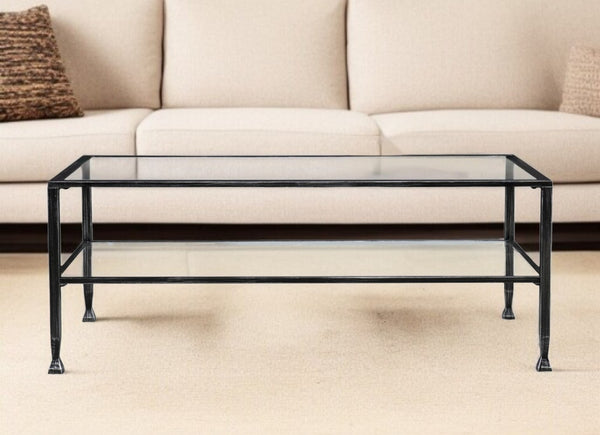 HomeRoots 48" Modern Black Glass & Metal Rectangular Coffee Table - Sleek Design for Living Room Style 402145