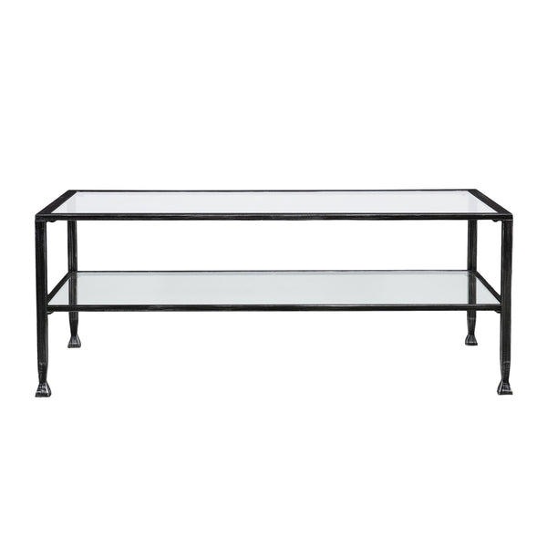 Homeroots 48" Black Glass And Metal Rectangular Coffee Table   402145