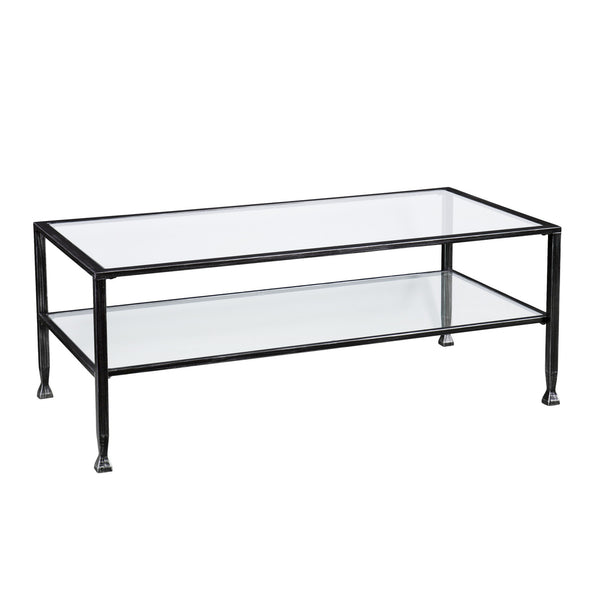 Homeroots 48" Black Glass And Metal Rectangular Coffee Table   402145