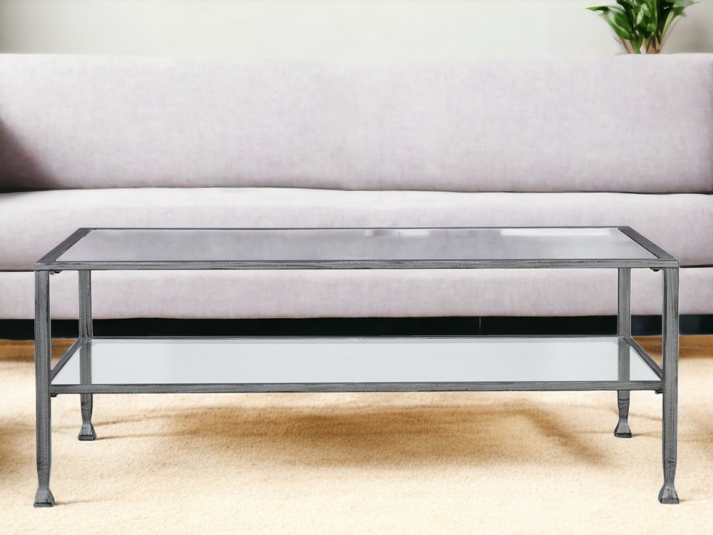 Homeroots 48" Silver Glass And Metal Rectangular Coffee Table   402146