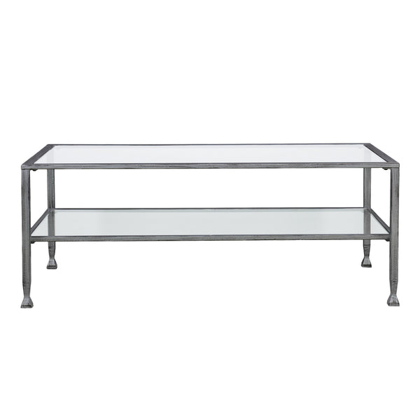 Homeroots 48" Silver Glass And Metal Rectangular Coffee Table   402146