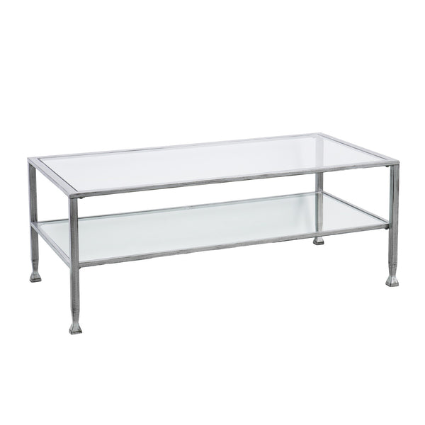 Homeroots 48" Silver Glass And Metal Rectangular Coffee Table   402146