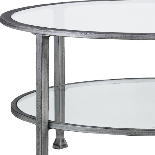 HomeRoots 36" Sleek Silver Round Coffee Table with Tempered Glass Top - Modern, Versatile Design for Any Space 402147