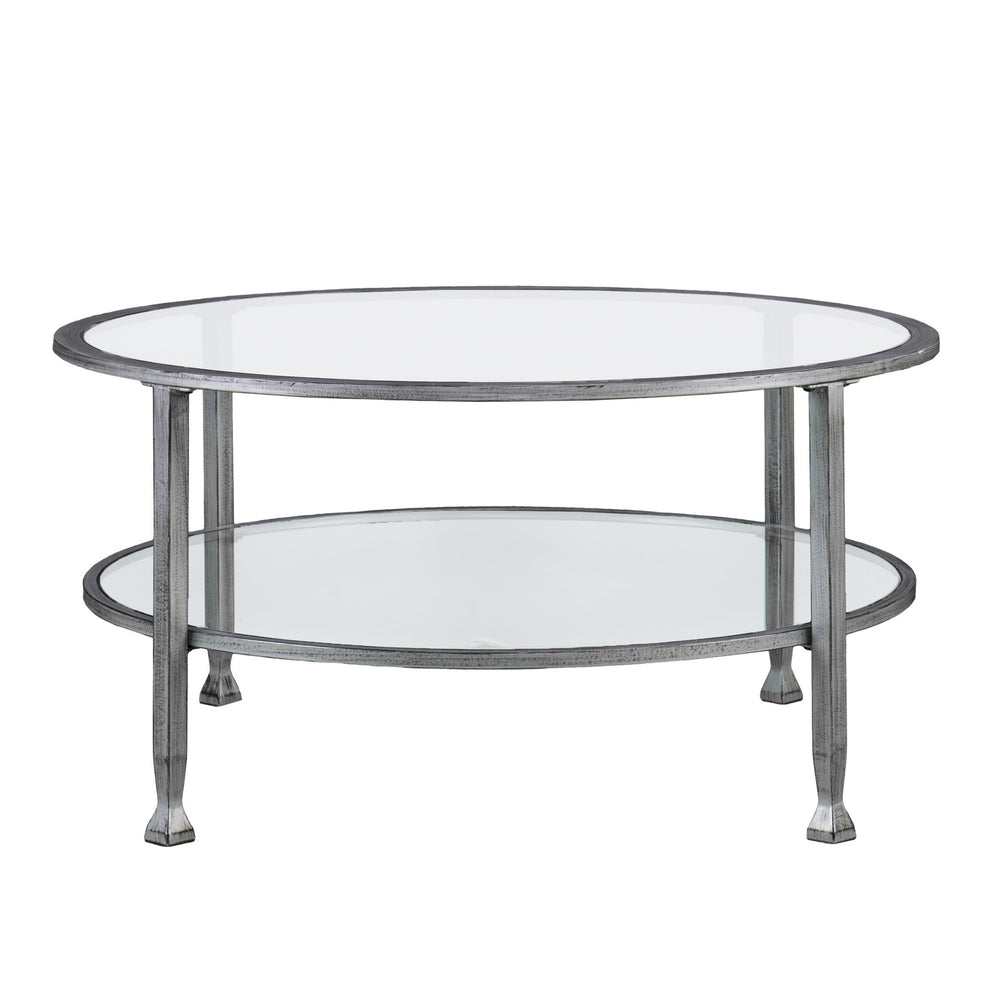 Homeroots 36" Silver Glass And Metal Round Coffee Table   402147
