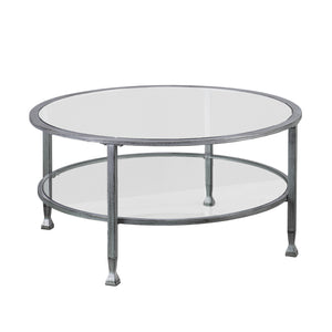 Homeroots 36" Silver Glass And Metal Round Coffee Table   402147