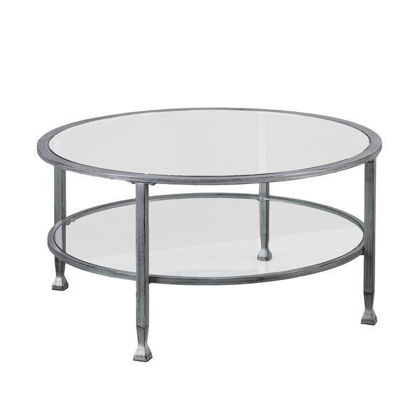 Homeroots 36" Silver Glass And Metal Round Coffee Table   402147