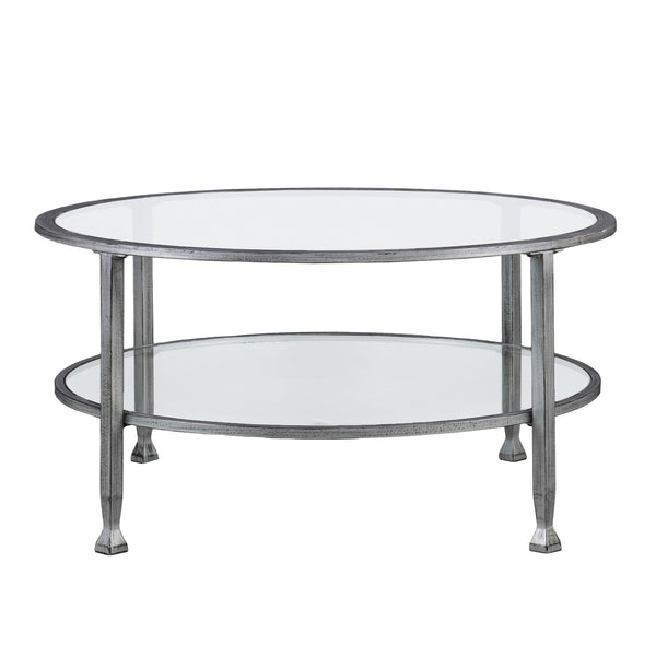 Homeroots 36" Silver Glass And Metal Round Coffee Table   402147