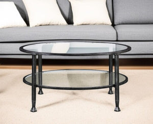 HomeRoots 36" Black Glass and Metal Round Coffee Table – Modern, Durable Design for Stylish Living Spaces and Offices 402148