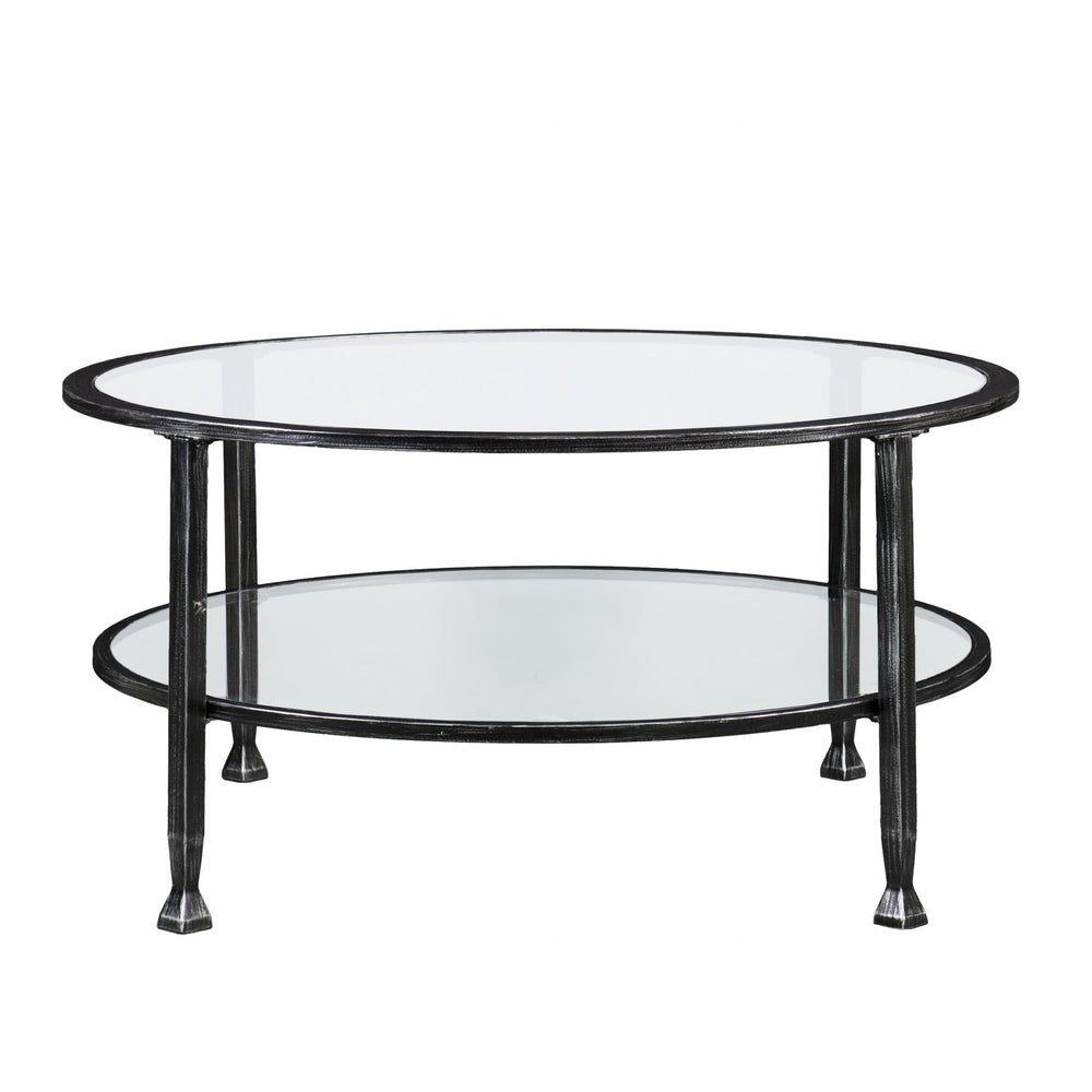 Homeroots 36" Black Glass And Metal Round Coffee Table   402148