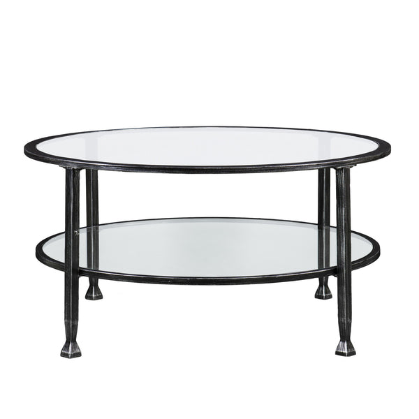Homeroots 36" Black Glass And Metal Round Coffee Table   402148