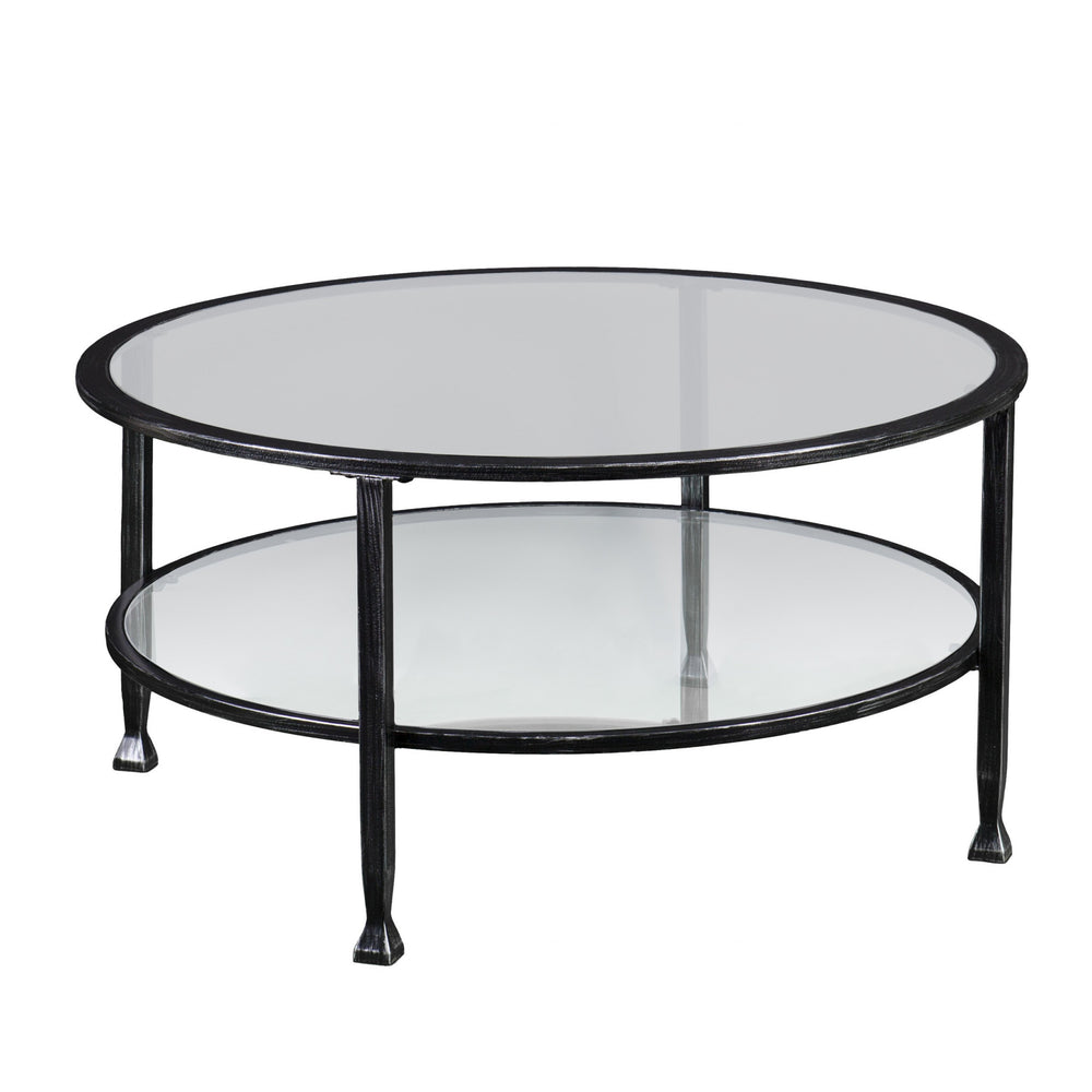 Homeroots 36" Black Glass And Metal Round Coffee Table   402148