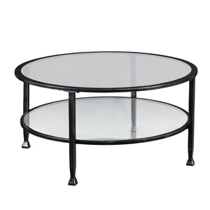 Homeroots 36" Black Glass And Metal Round Coffee Table   402148